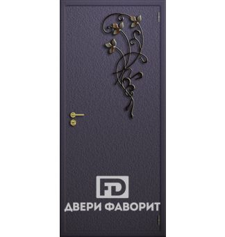 стальная дверь в коттедж с цинкогрунтом и ковкой в виде цветов
