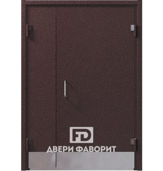 металлическая двустворчатая дверь с цинкогрунтом, оборудована отбойником
