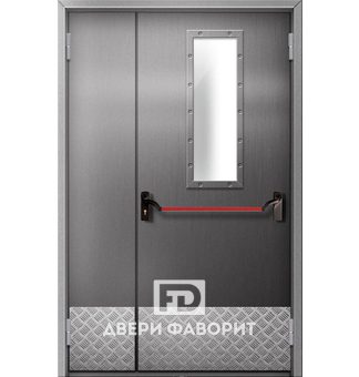 противопожарная дверь двустворчатая с отбойником и стеклом