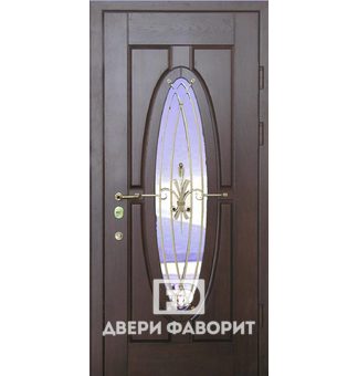дверь стальная с овальным зеркалом и ковкой